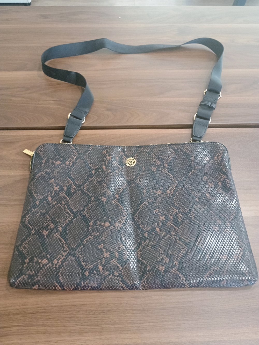 Anne Klein Brown and Black Snake-Print Laptop Bag